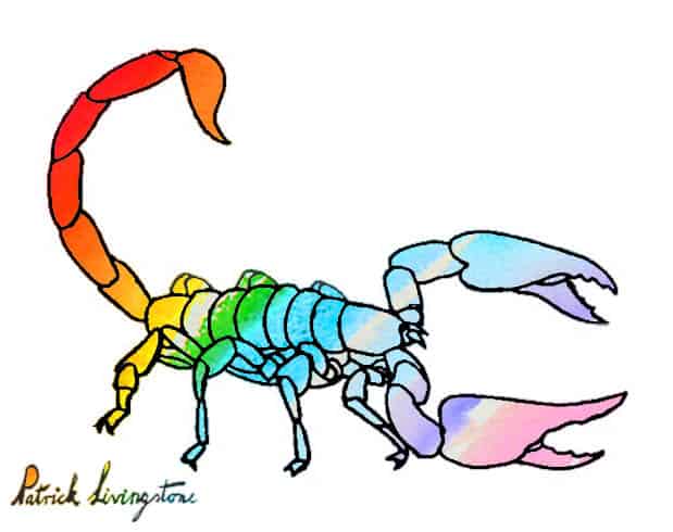Scorpion watercolor drawing rainbow