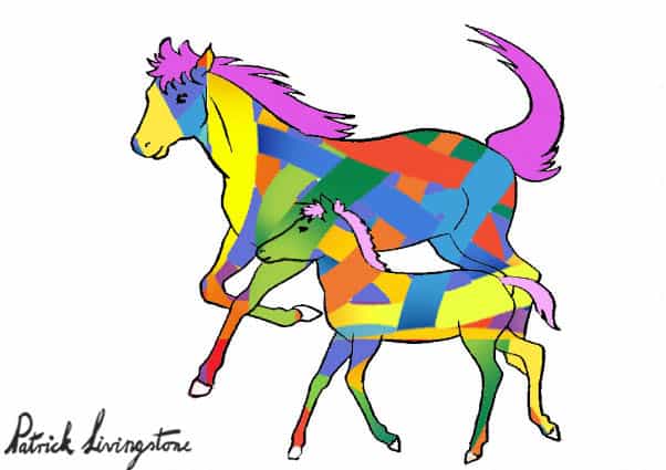 Horse and foal drawing colored p