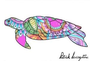 Turtle drawing colored paisley pink